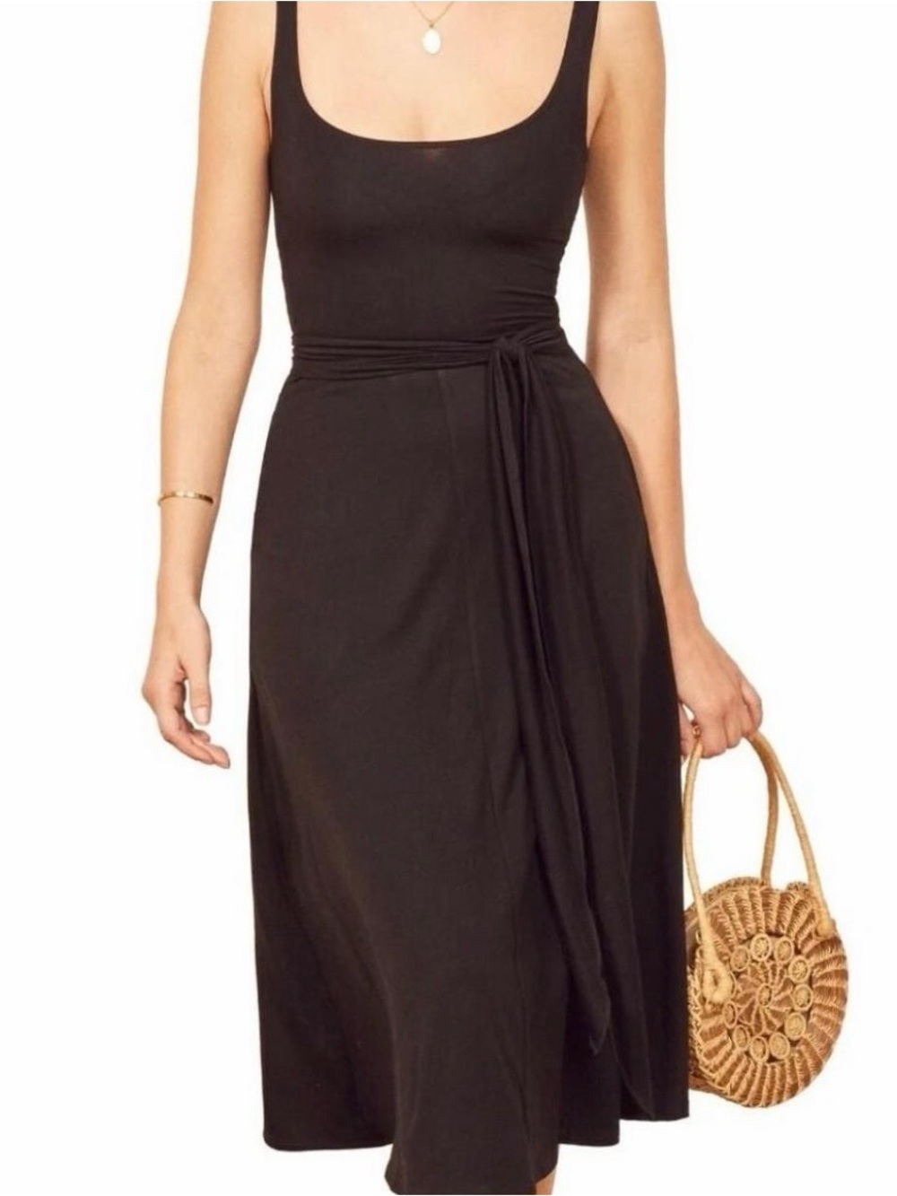 Reformation Jeans Black August Midi Dress w/ Tie - Medium - Excellent Condition - Picture 7 of 16